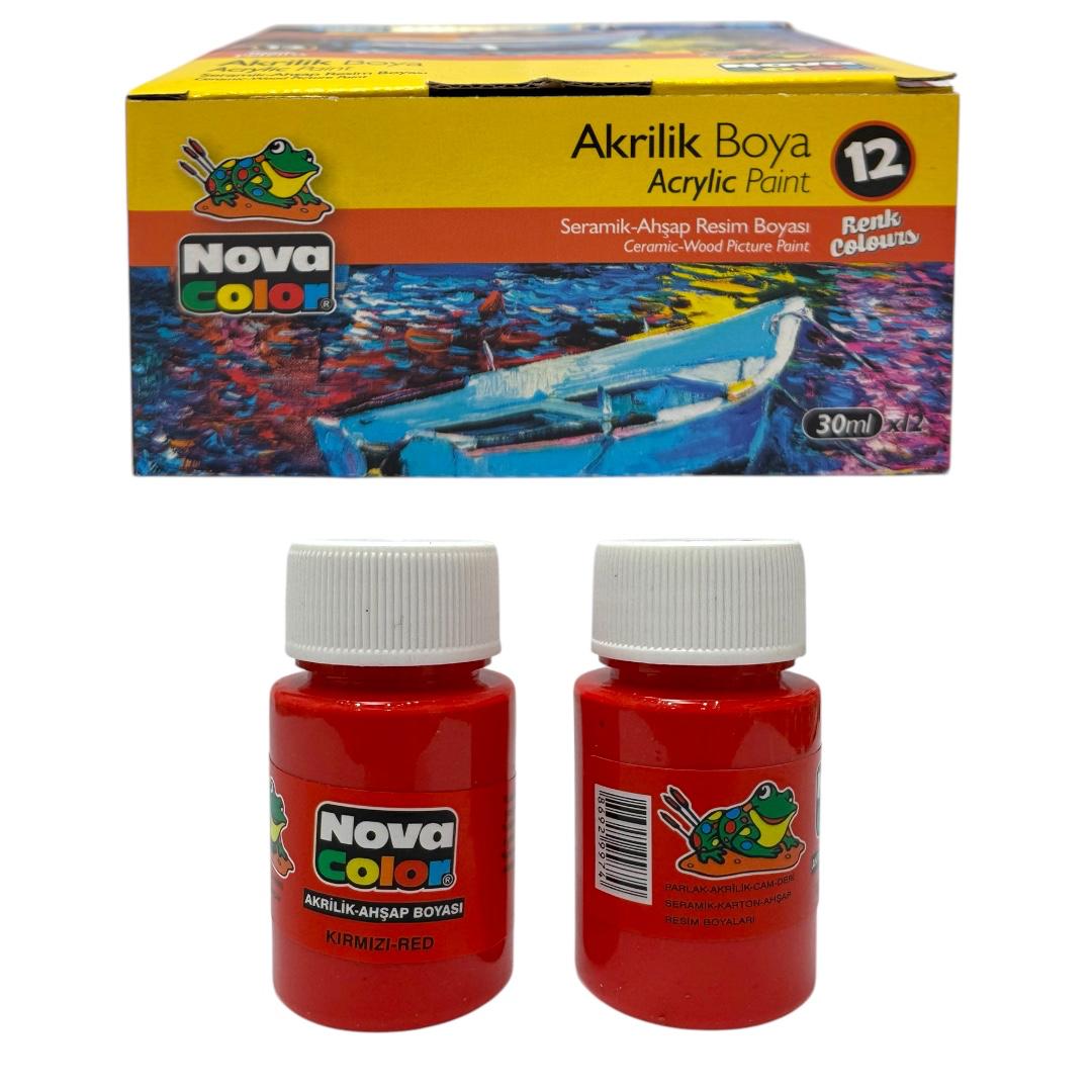 NOVA COLOR AKRİLİK BOYA KIRMIZI RENK 12'Lİ PAKET